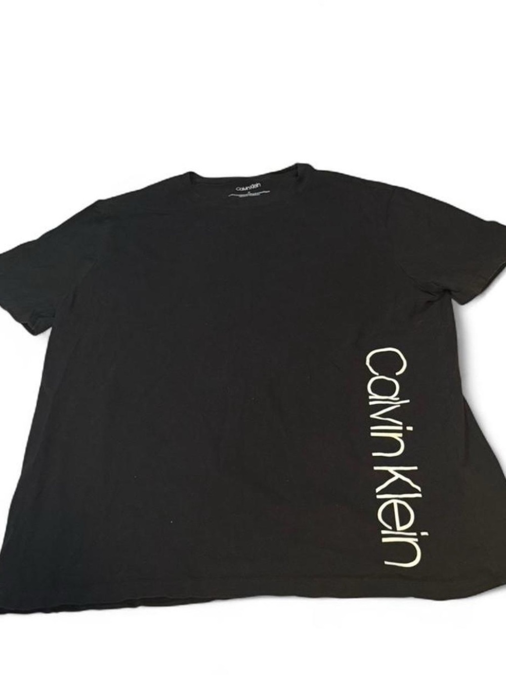 Calvin Klein Black Crewneck Tee with Vertical White Logo